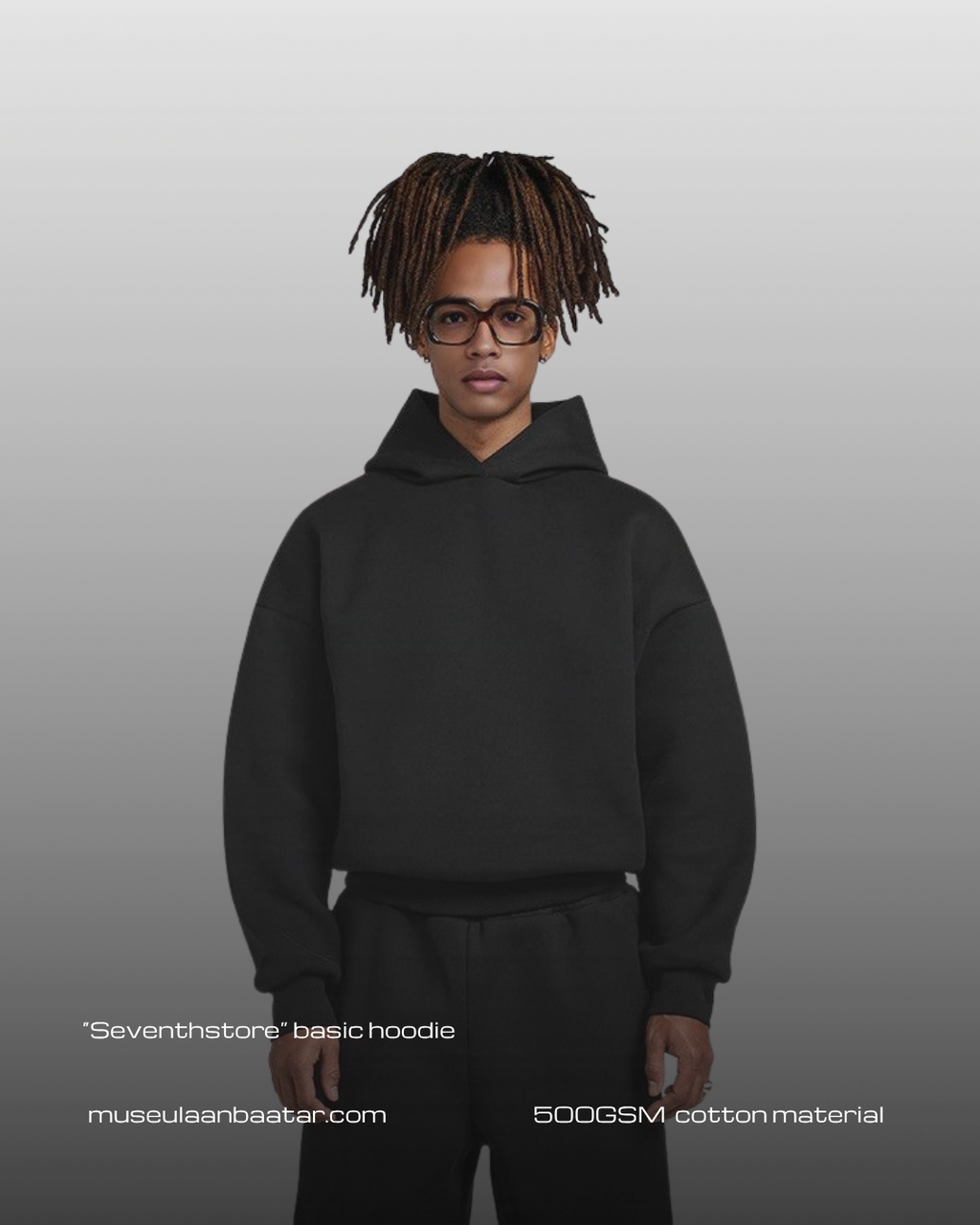 "Seventhstore" basic cotton hoodie